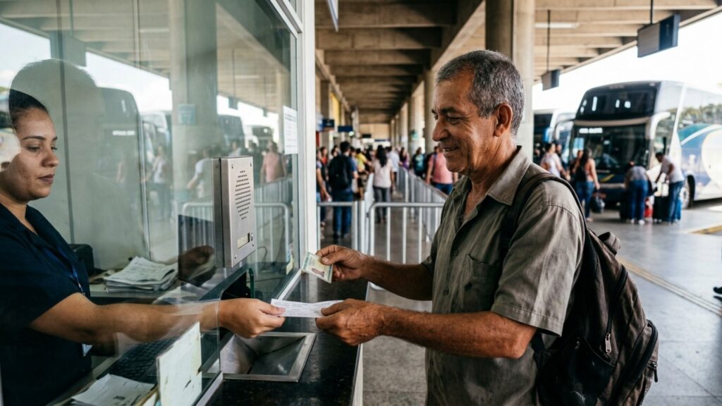 Idoso de 62 anos tenta viajar de ônibus sem pagar, mas atendente diz que a gratuidade só vale a partir dos 65 anos e ele descobre que a lei prevê um direito diferente para viagens interestaduais