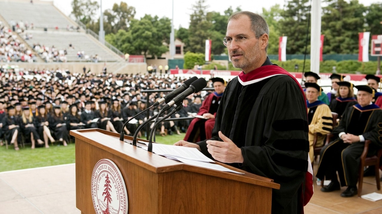 Steve Jobs, fundador da Apple, sobre escolhas: “Você não consegue ligar os pontos olhando para a frente, apenas olhando para trás.” Uma reflexão sobre decisões que só fazem sentido anos depois