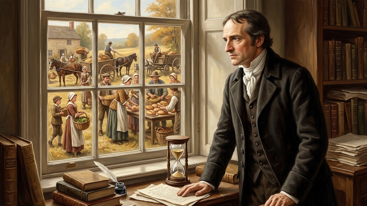 Frase de William Godwin sobre o trabalho: “Meia hora de trabalho por dia seria suficiente para atender às necessidades de todos.” Uma lição sobre cooperação, igualdade e liberdade