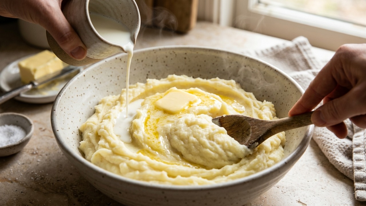 Chefs de cozinha explicam: "Para o purê ficar cremoso, não bata a batata no liquidificador, amasse ainda quente para evitar textura grudenta"
