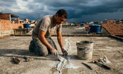 Pedreiros experientem afirmam: misture 10 kg de argamassa, 5 kg de cimento branco e 2 litros de selador para consertar pequenas goteiras e rachaduras no telhado