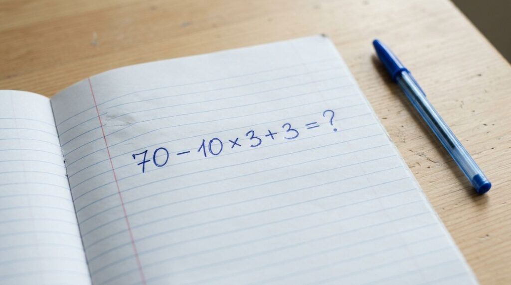 Não precisa de calculadora, apenas lembrar uma regra: 70 − 10 × 3 + 3