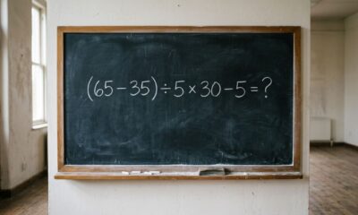 Sem calculadora, prove que ainda lembra da matemática básica: (65 – 35) ÷ 5 × 30 – 5
