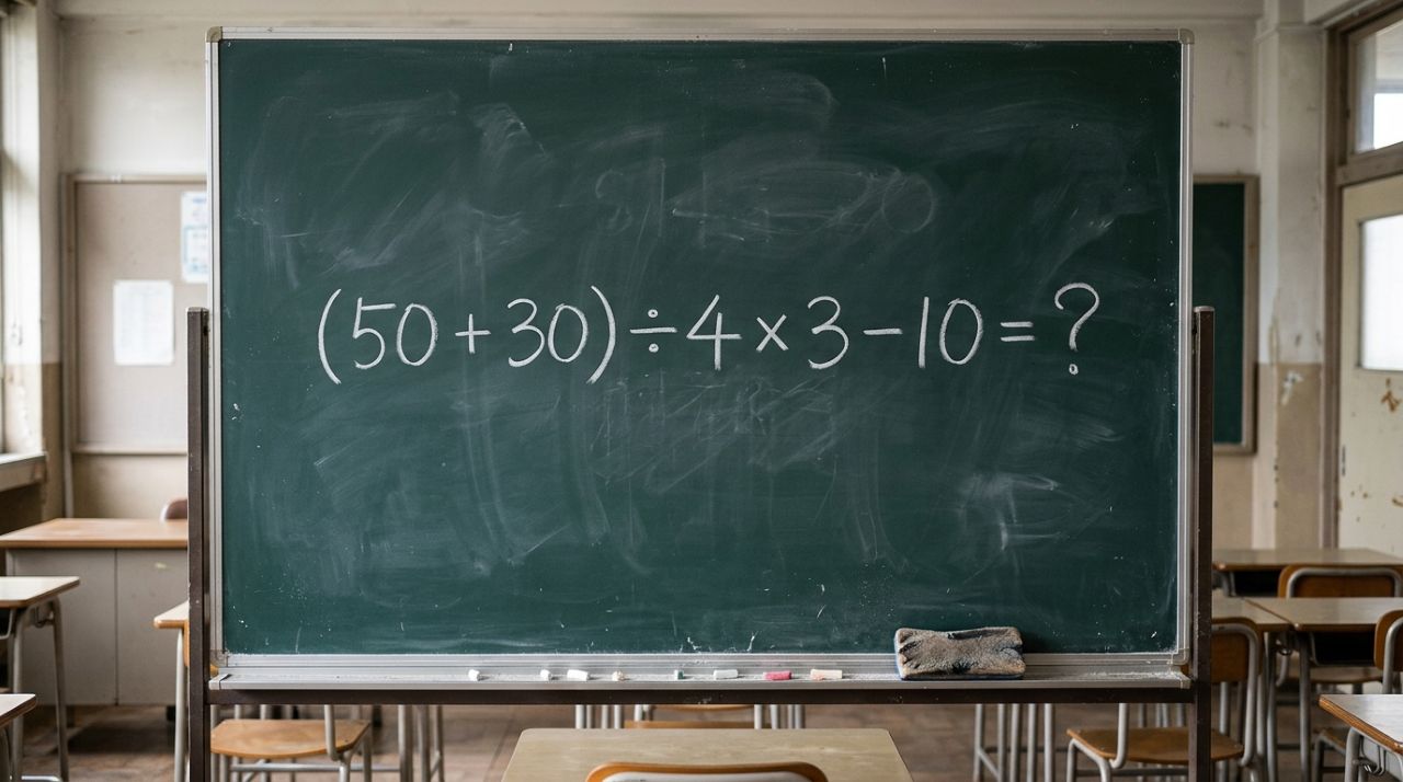 A matemática não mudou, mas esta expressão ainda confunde muita gente: (50 + 30) ÷ 4 × 3 − 10