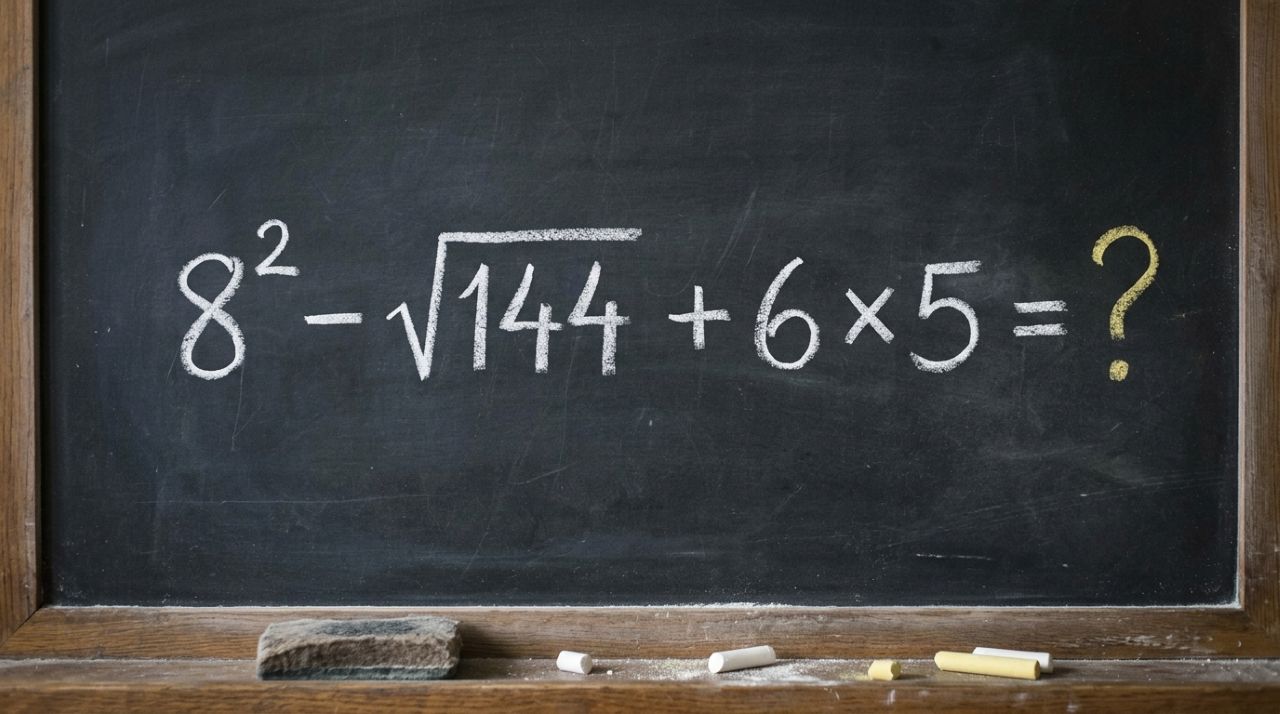 A expressão 8² − √144 + 6 × 5 parece fácil, mas só chega ao resultado certo quem respeita a ordem das operações