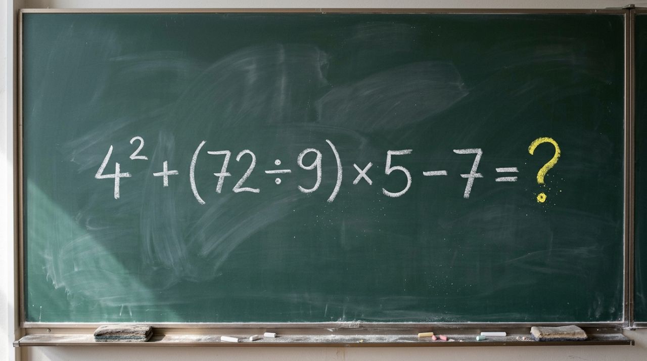 4² + (72 ÷ 9) × 5 − 7 desafia sua memória escolar: a conta só parece complicada para quem não sabe por onde começar