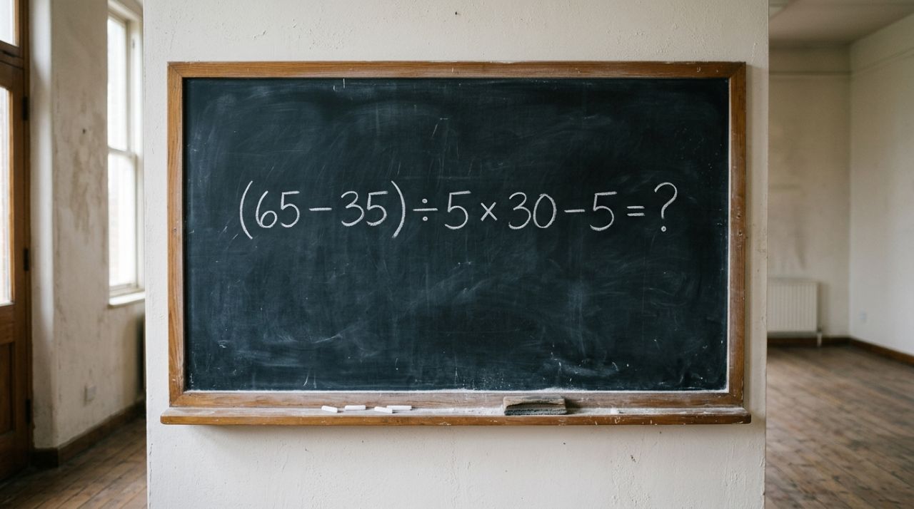 Sem calculadora, prove que ainda lembra da matemática básica: (65 – 35) ÷ 5 × 30 – 5