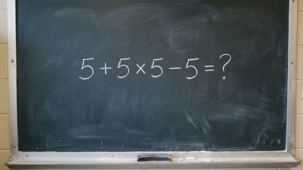 Muitos adultos erram esta conta por causa de um detalhe: 5 + 5 × 5 − 5