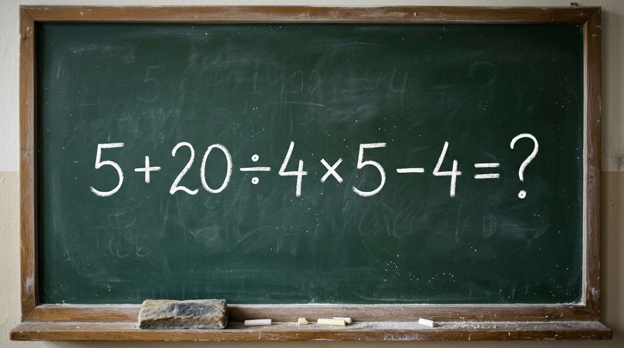 A expressão 5 + 20 ÷ 4 × 5 − 4 parece fácil demais, mas um pequeno detalhe na ordem das operações pode mudar completamente o resultado