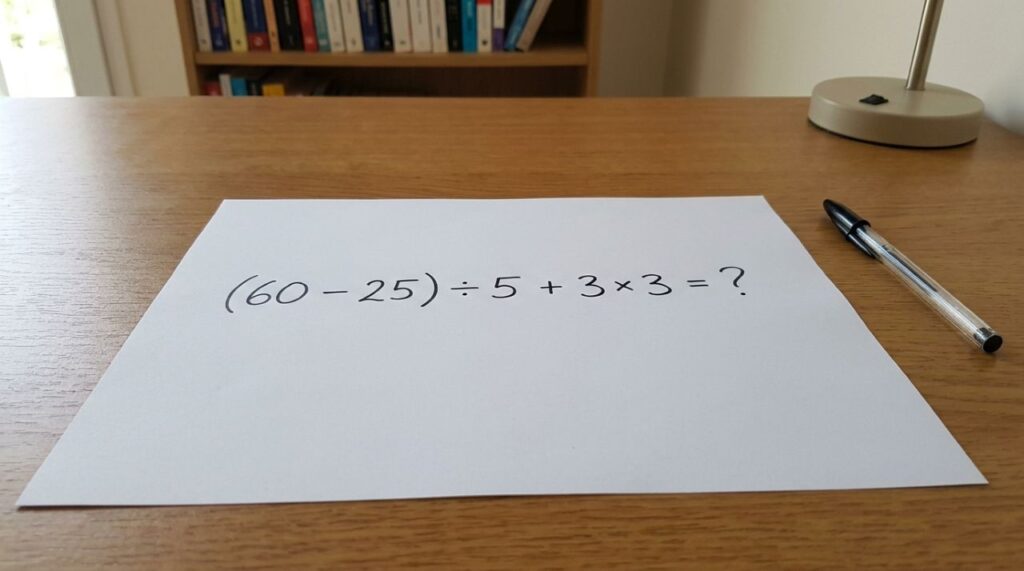 A maioria começa pela parte errada: (60 – 25) ÷ 5 + 3 × 3