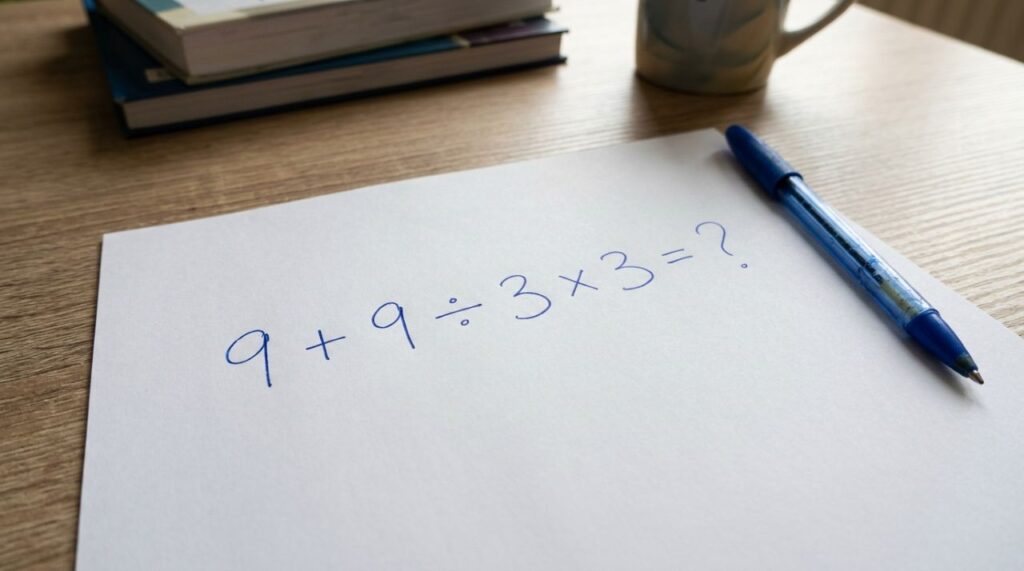 Parece uma conta básica, mas muita gente esquece uma regra: 9 + 9 ÷ 3 × 3