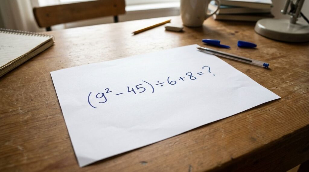 Esta conta tem poucos números, mas exige atenção: (9² − 45) ÷ 6 + 8