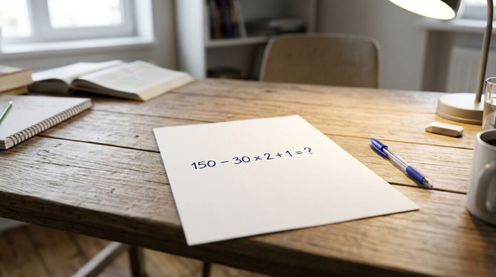 Não precisa de calculadora, apenas lembrar uma regra: 150 − 30 × 2 + 1