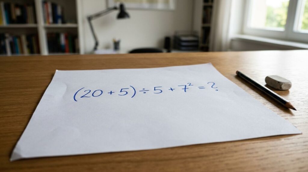 Quem lembra da matemática da escola consegue resolver (20 + 5) ÷ 5 + 7² em poucos segundos