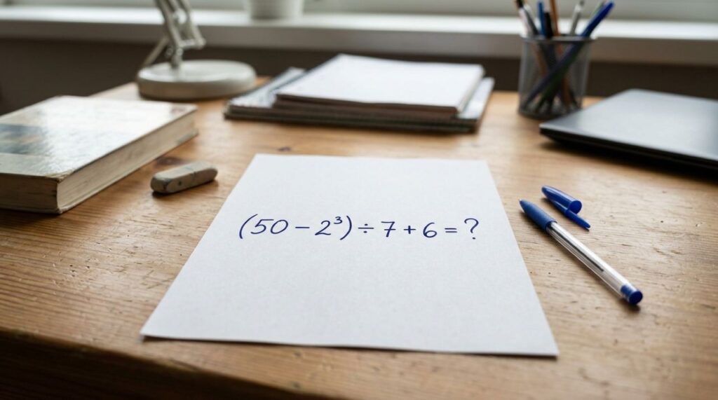 Só os mais atentos acertam de primeira sem usar calculadora: quanto é (50 − 2³) ÷ 7 + 6?