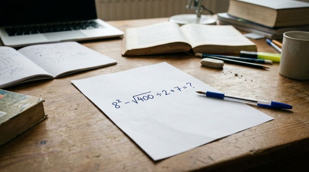 Parece simples, mas exige atenção: 8² − √400 ÷ 2 + 7 testa as regras da matemática