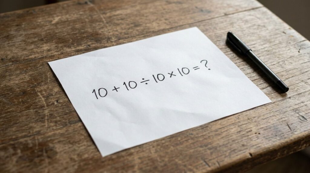 Parece uma conta básica, mas muita gente esquece uma regra: 10 + 10 ÷ 10 × 10