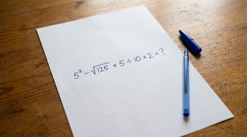 Não resolva na ordem em que está escrito: 5² − √125 + 5 ÷ 10 × 2 desafia sua memória matemática
