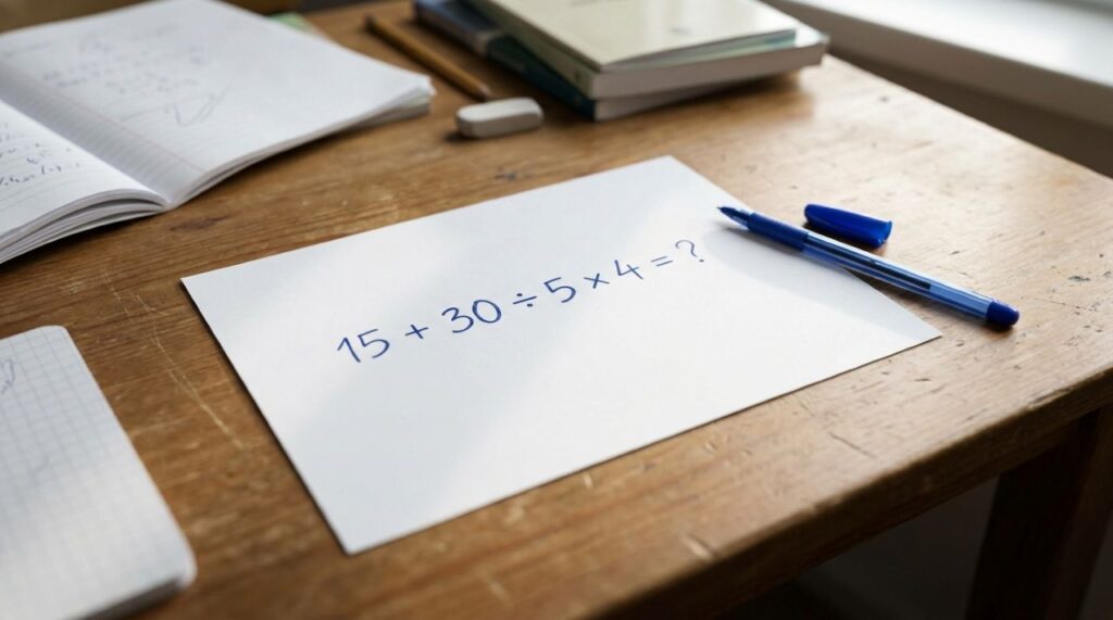 Parece uma conta de criança, mas muitos adultos erram: 15 + 30 ÷ 5 × 4