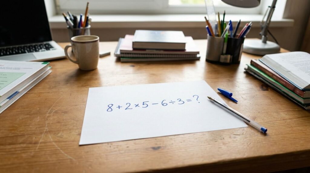 Resolva 8 + 2 × 5 − 6 ÷ 3 sem calculadora: a maioria dos adultos erra no segundo passo porque esquece uma regra aprendida na escola