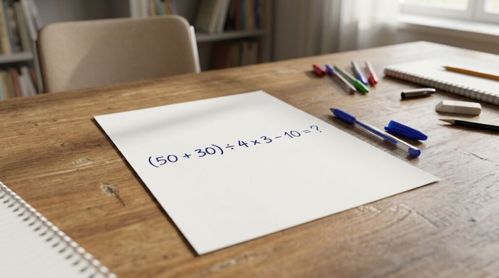 A matemática não mudou, mas esta expressão ainda confunde muita gente: (50 + 30) ÷ 4 × 3 − 10
