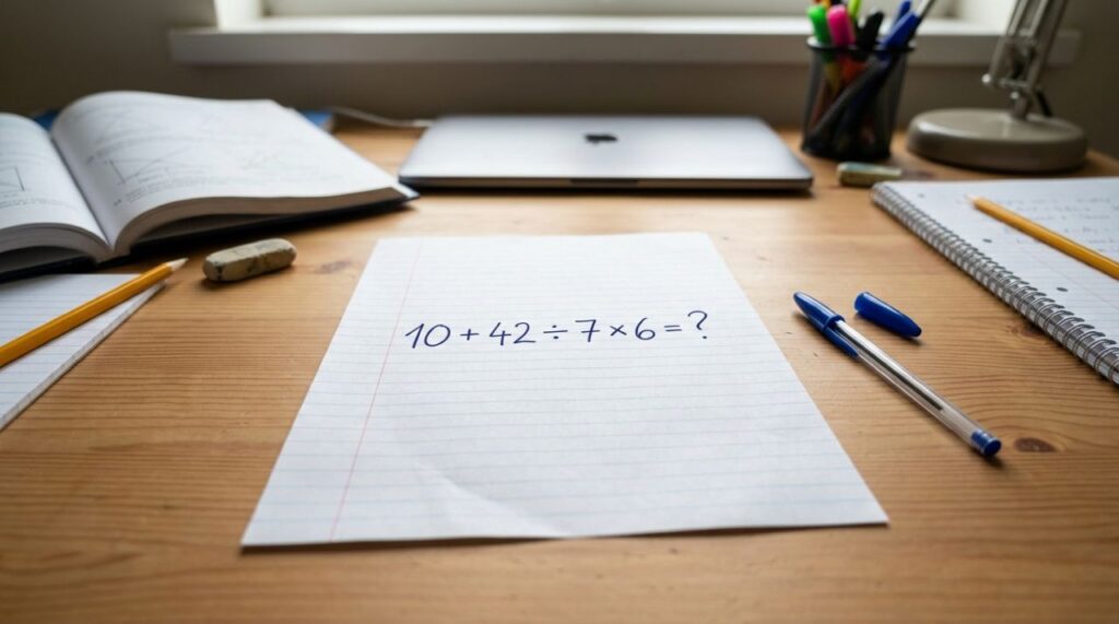 Quem estudou nos anos 90 vai precisar recuperar uma regra esquecida para vencer este desafio: 10 + 42 ÷ 7 × 6