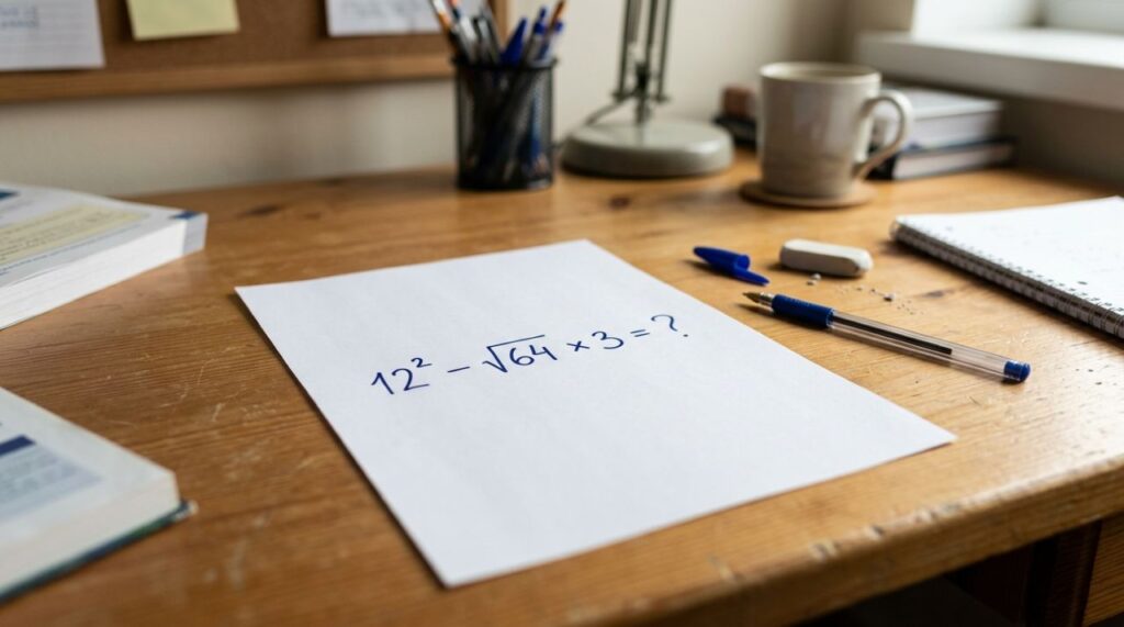A expressão matemática que parece fácil demais para errar, até você descobrir a armadilha: 12² − √64 × 3