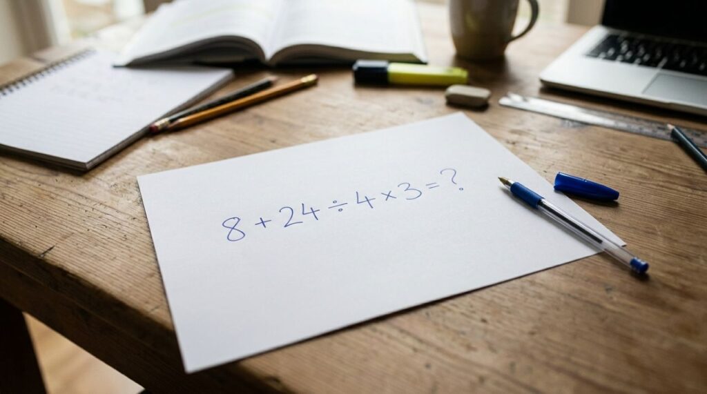 Parece uma conta de criança, mas muita gente esquece uma regra importante ao tentar resolver 8 + 24 ÷ 4 × 3