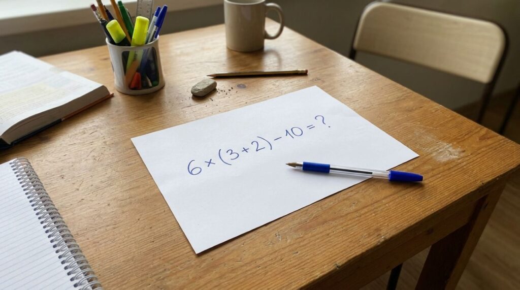 Você consegue descobrir o resultado sem calculadora? 6 × (3 + 2) − 10