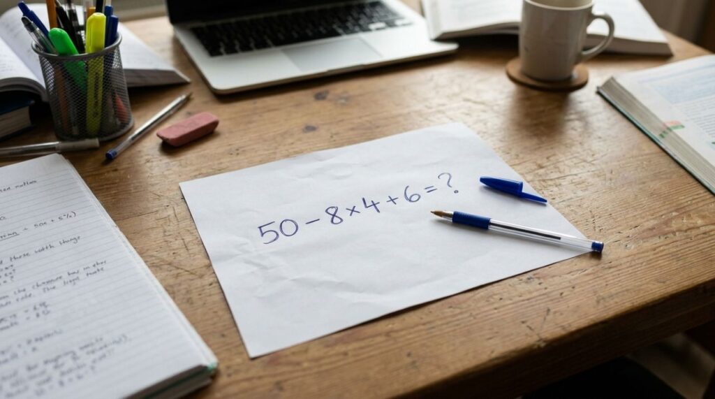 Você é bom em matemática? Esta conta vai testar sua memória: 50 − 8 × 4 + 6
