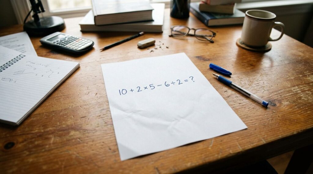 Resolva 10 + 2 × 5 − 6 ÷ 2 sem calculadora: a maioria dos adultos erra no segundo passo porque esquece uma regra aprendida na escola