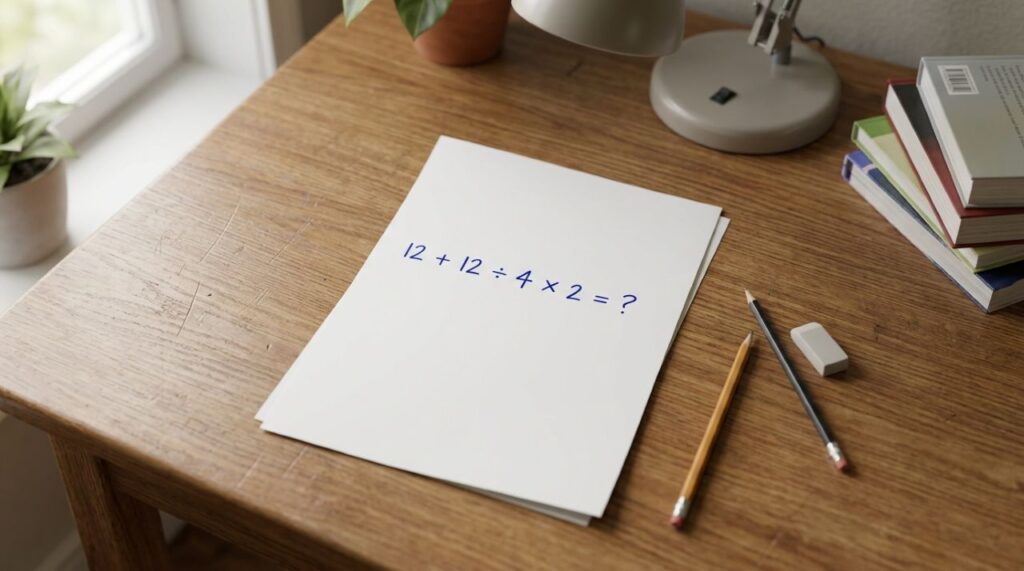 A conta parece de escola, mas um detalhe confunde muita gente: 12 + 12 ÷ 4 × 2