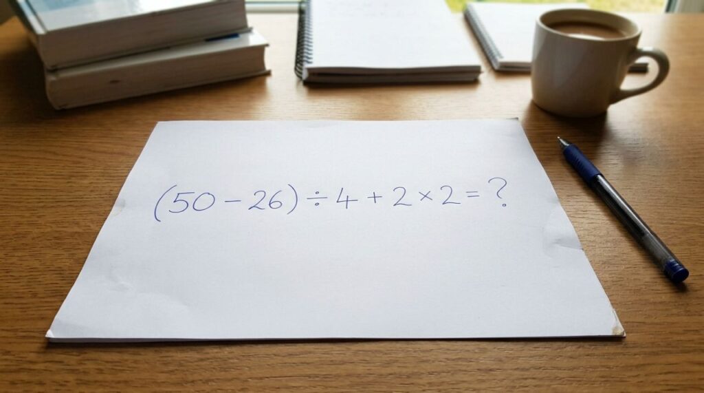 A maioria começa pela parte errada: (50 – 26) ÷ 4 + 2 × 2