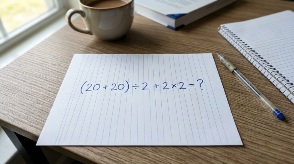 A maioria começa pela parte errada: (20 + 20) ÷ 2 + 2 × 2