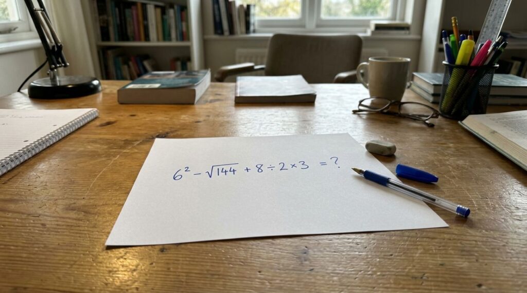 Não resolva na ordem em que está escrito: 6² − √144 + 8 ÷ 2 × 3 desafia sua memória matemática