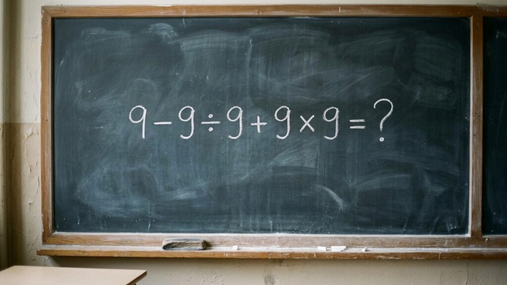 Uma regra aprendida na escola decide o resultado de 9 − 9 ÷ 9 + 9 × 9