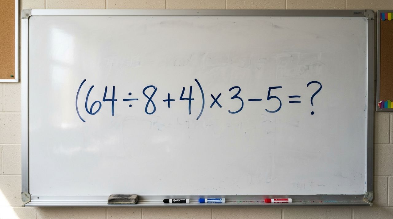 Parece fácil até chegar ao parêntese: quanto vale (64 ÷ 8 + 4) × 3 − 5 sem calculadora?