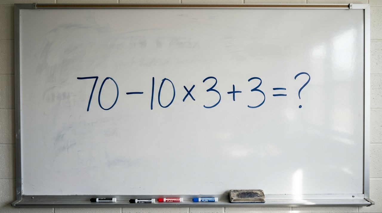 Não precisa de calculadora, apenas lembrar uma regra: 70 − 10 × 3 + 3