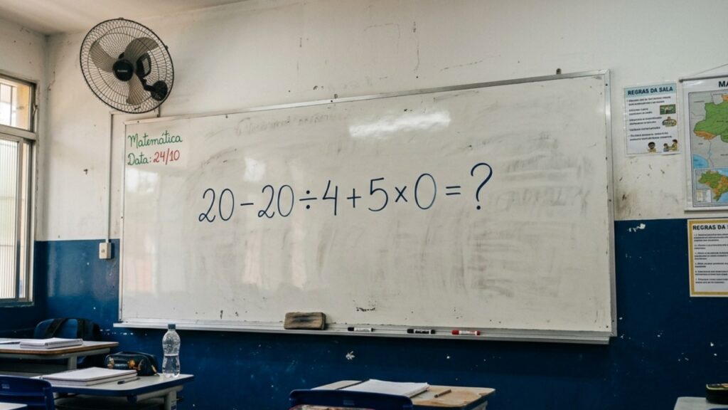 Quem estudou matemática na escola deveria saber resolver: 20 − 20 ÷ 4 + 5 × 0