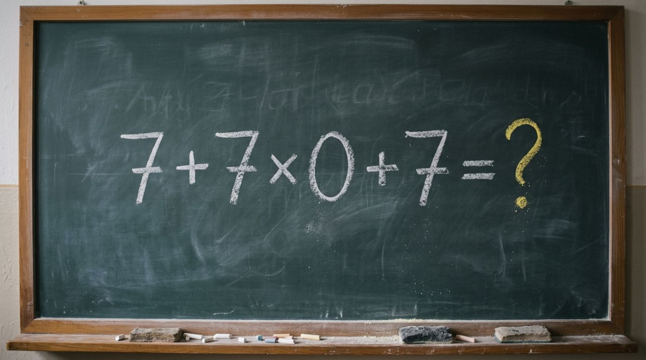 Parece uma conta de criança, mas o zero confunde quem esquece a regra: 7 + 7 × 0 + 7