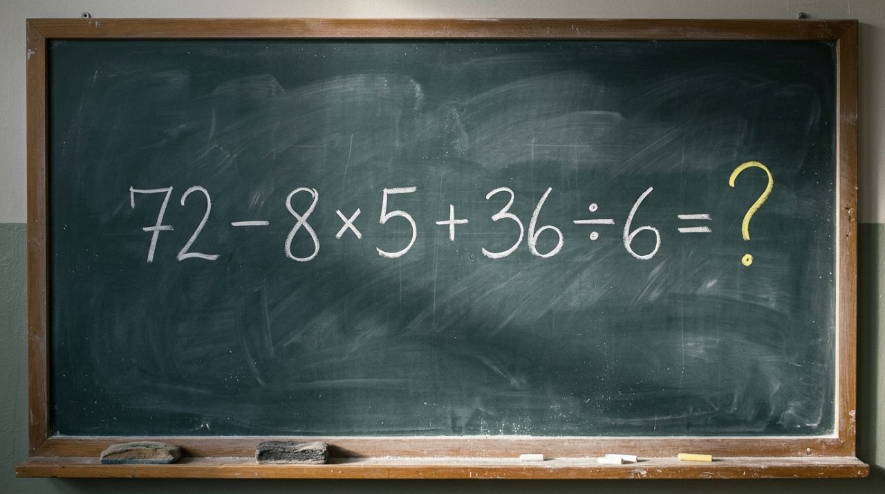 72 − 8 × 5 + 36 ÷ 6 parece uma conta de criança, mas um detalhe aprendido na escola pode mudar completamente o resultado