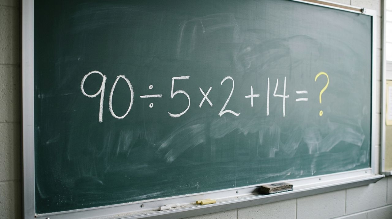 O teste de matemática que mexe com o orgulho de quem sempre tirou nota 10 na escola: 90 ÷ 5 × 2 + 14