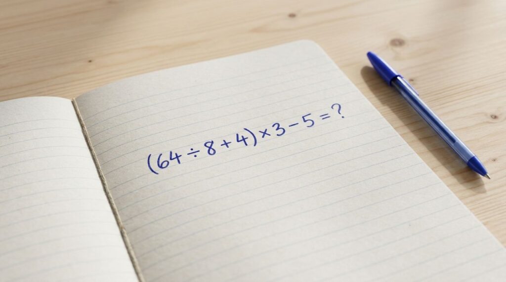 Parece fácil até chegar ao parêntese: quanto vale (64 ÷ 8 + 4) × 3 − 5 sem calculadora?