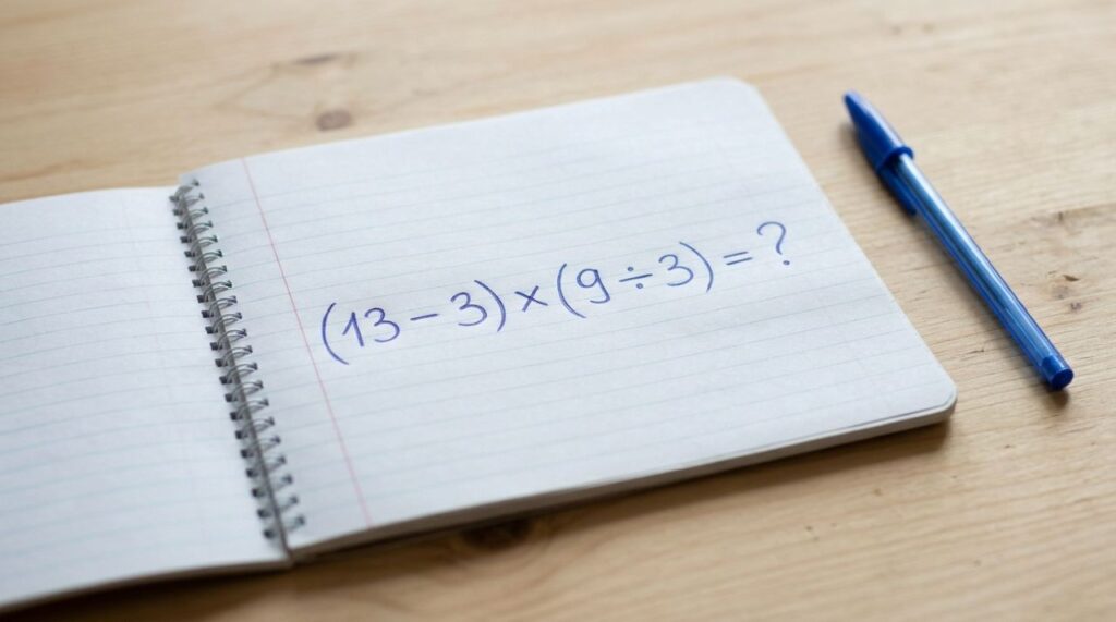 Se você lembra das aulas de matemática, resolva: (13 − 3) × (9 ÷ 3)