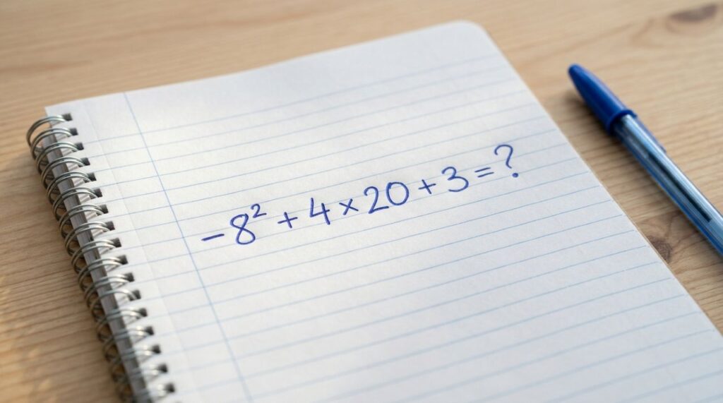 O desafio matemático que parece impossível de errar: quanto vale −8² + 4 × 20 + 3 sem usar calculadora?