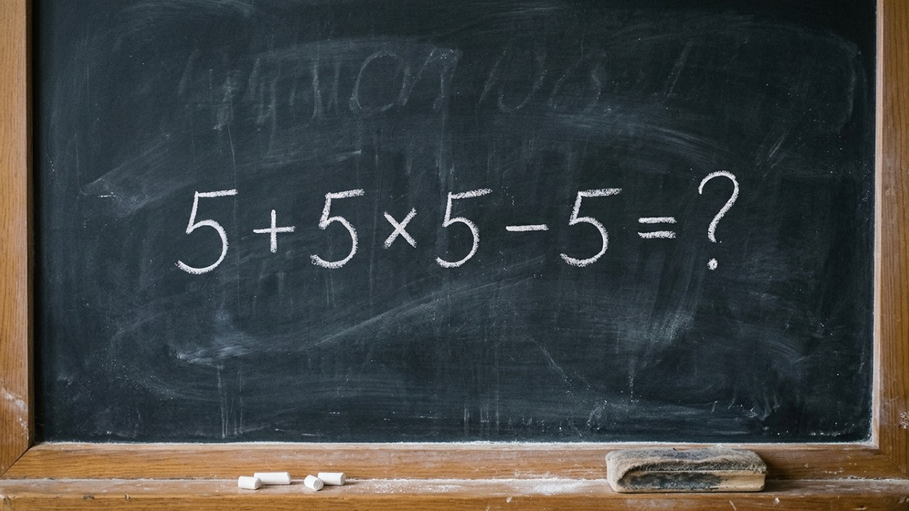 Muitos adultos erram esta conta por causa de um detalhe: 5 + 5 × 5 − 5