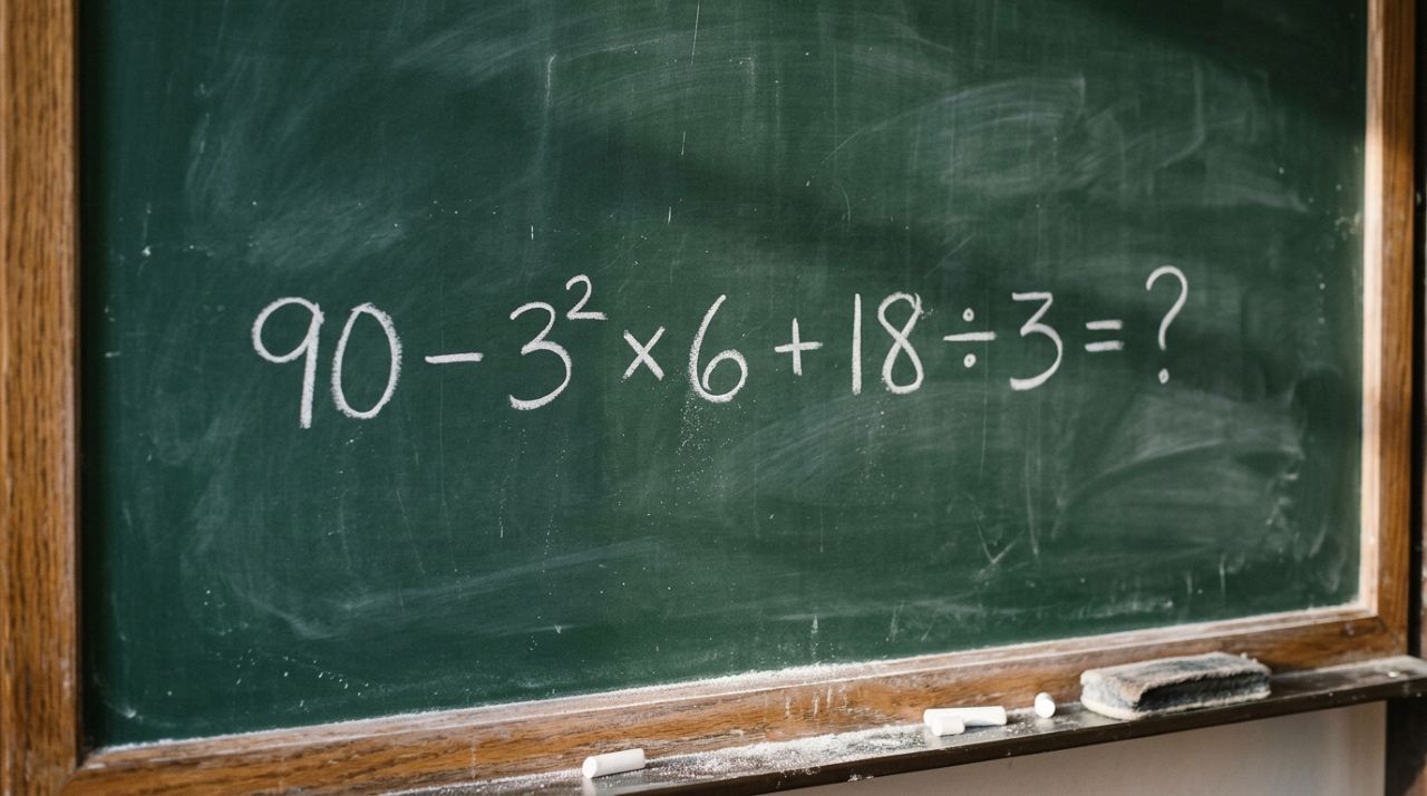 90 − 3² × 6 + 18 ÷ 3 parece uma conta simples, mas a potência pode enganar quem tenta resolver tudo de cabeça