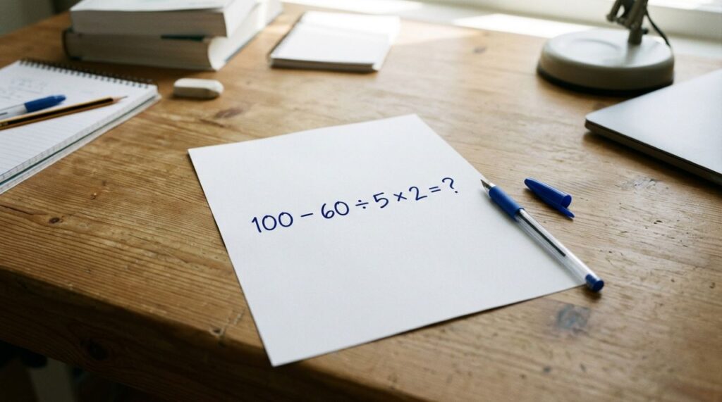 Coloque sua memória matemática à prova com este desafio de 30 segundos: 100 − 60 ÷ 5 × 2