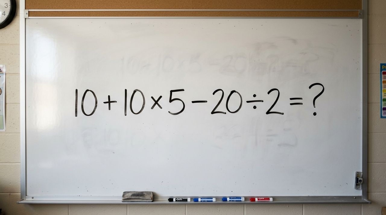 Resolva 10 + 10 × 5 − 20 ÷ 2 sem calculadora: a maioria dos adultos erra no segundo passo porque esquece uma regra aprendida na escola