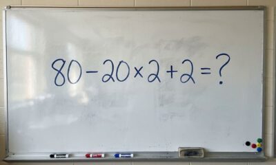 Não precisa de calculadora, apenas lembrar uma regra: 80 − 20 × 2 + 2